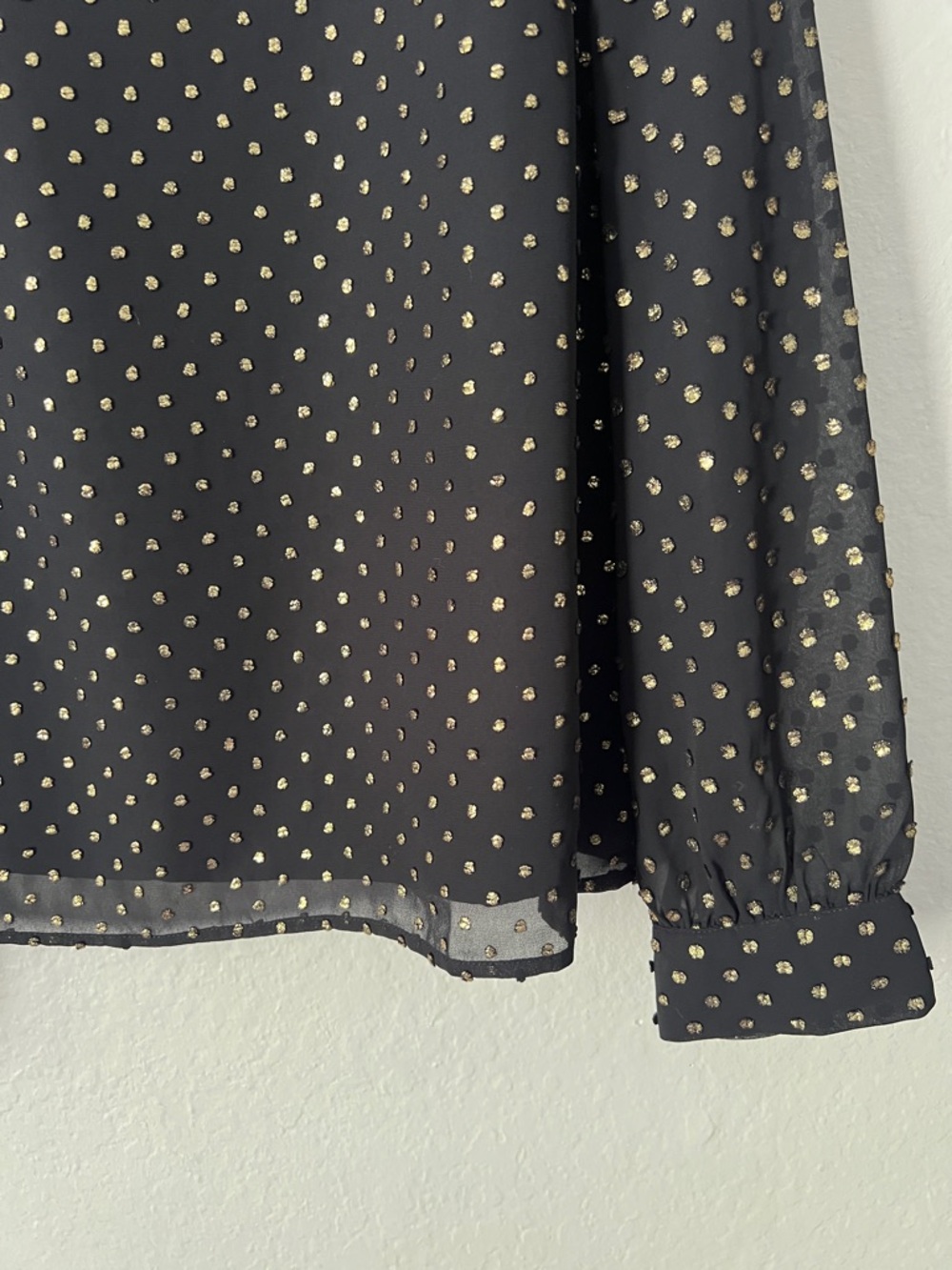 NWOT J.Crew Gold Shimmer Clip-Dot Top Black Long Sleeve in Size L - Picture 7 of 14